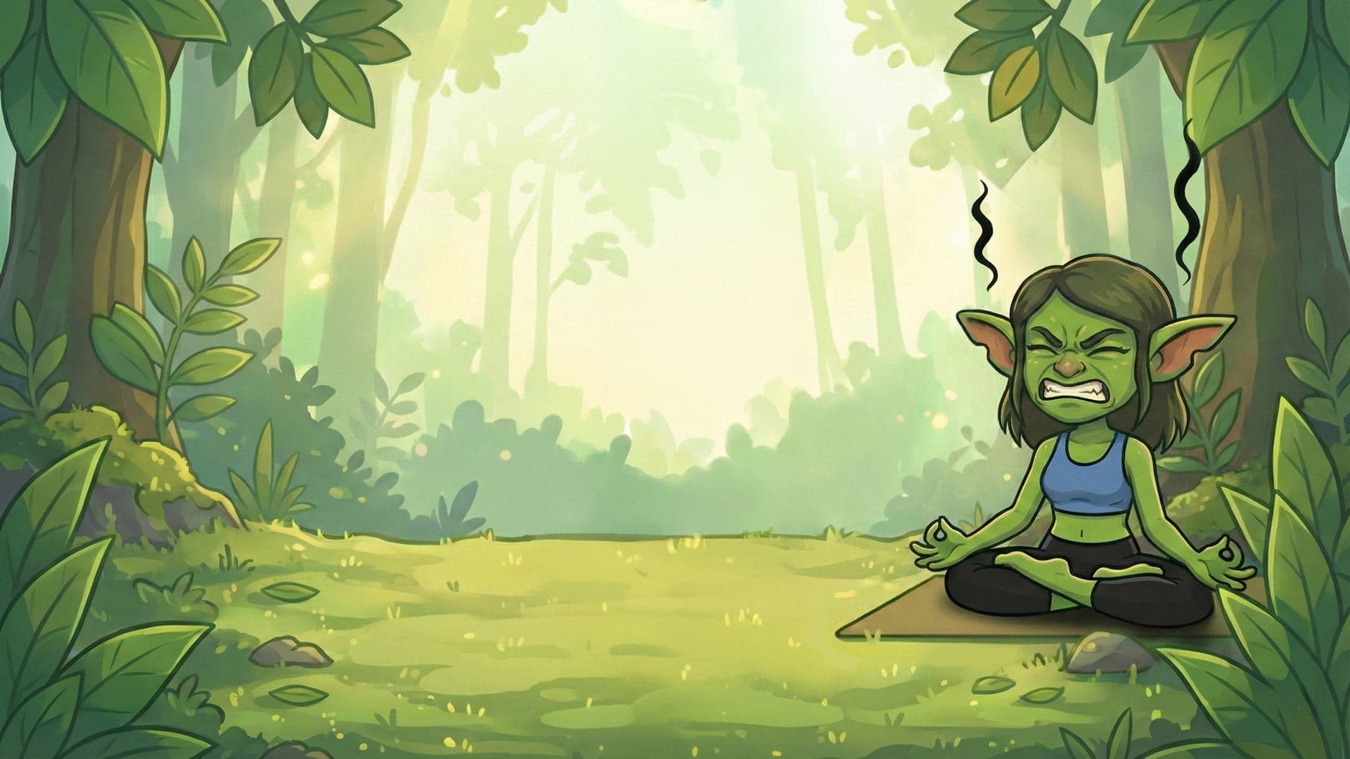 Goblin meditating with steam coming from ears